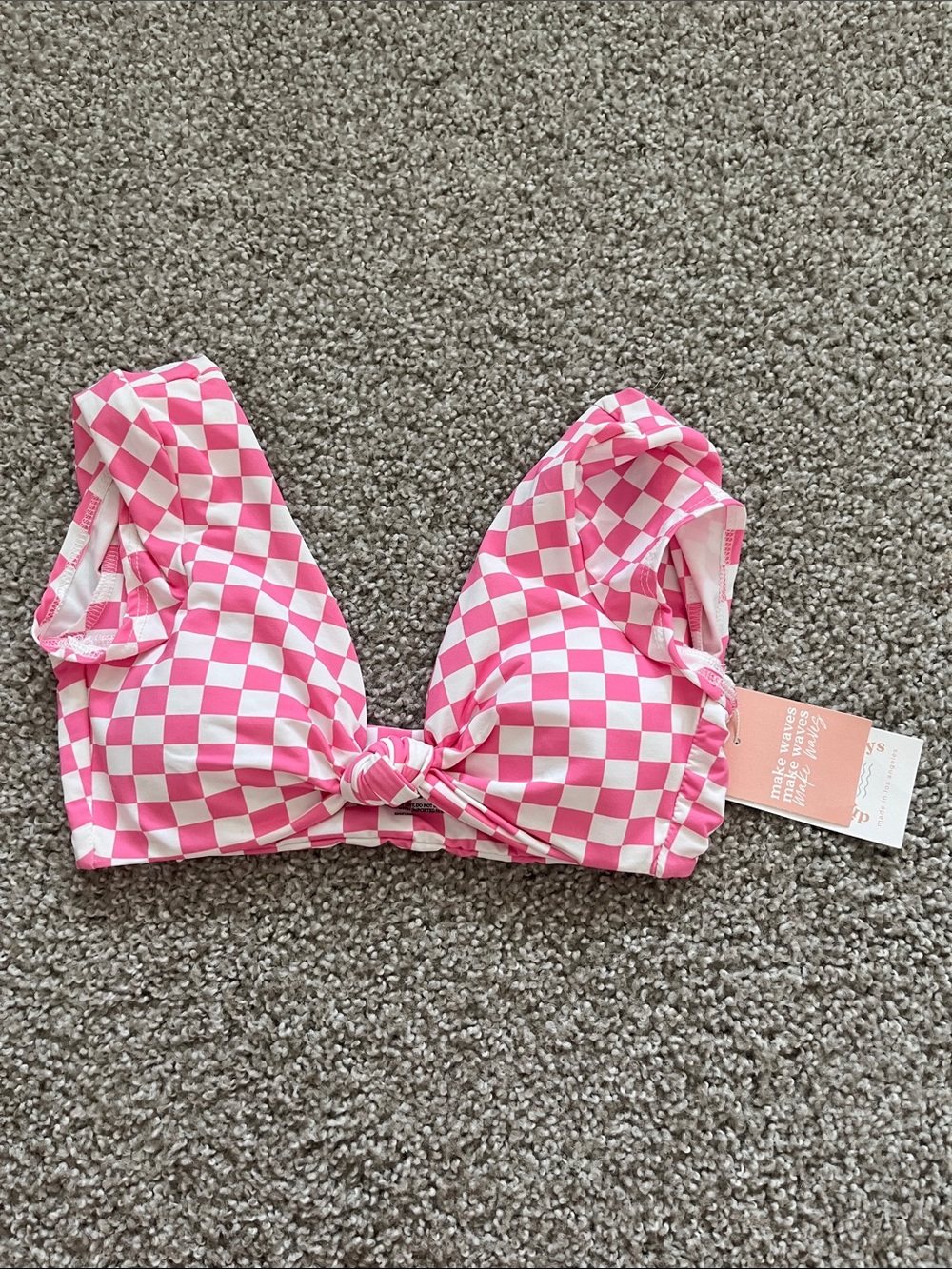 Dippin Daisys Pink Checkered Bikini Vision Top Size Small NWT
